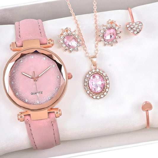 4Pc Jewelry Combo Set including Quartz Watch-Pink