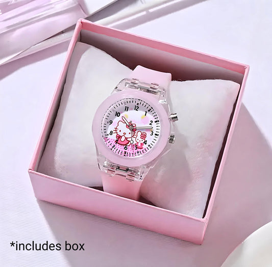 Hello Kitty Light Up Analog Kids Watch with Silicone Band - Pink