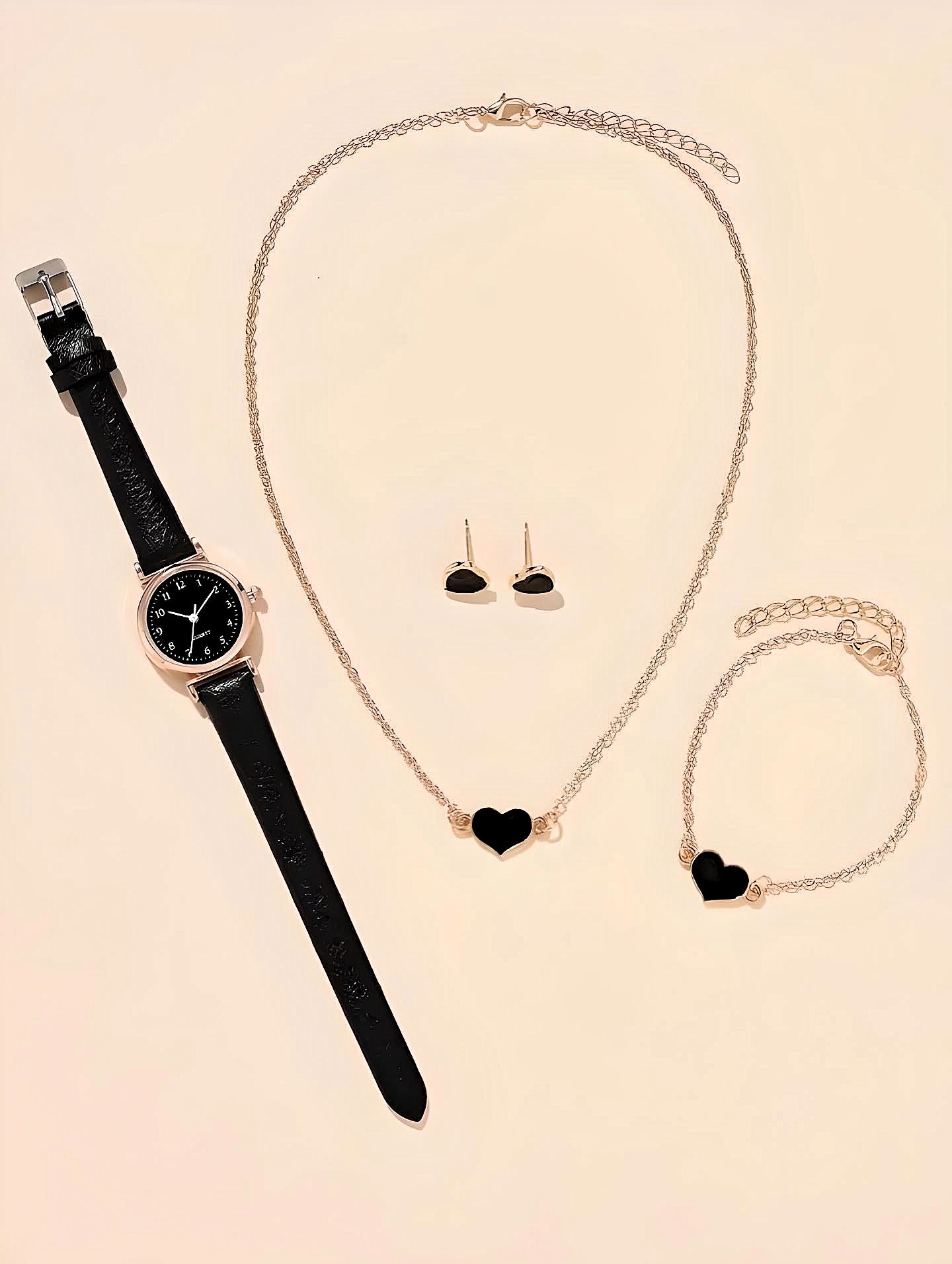 4 Pc Jewelry Combo Set including Quartz Watch-Black