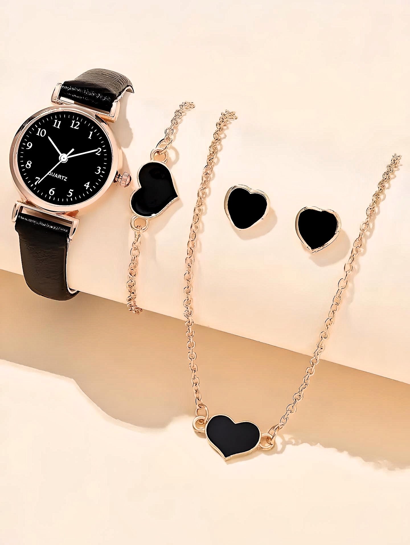 4 Pc Jewelry Combo Set including Quartz Watch-Black