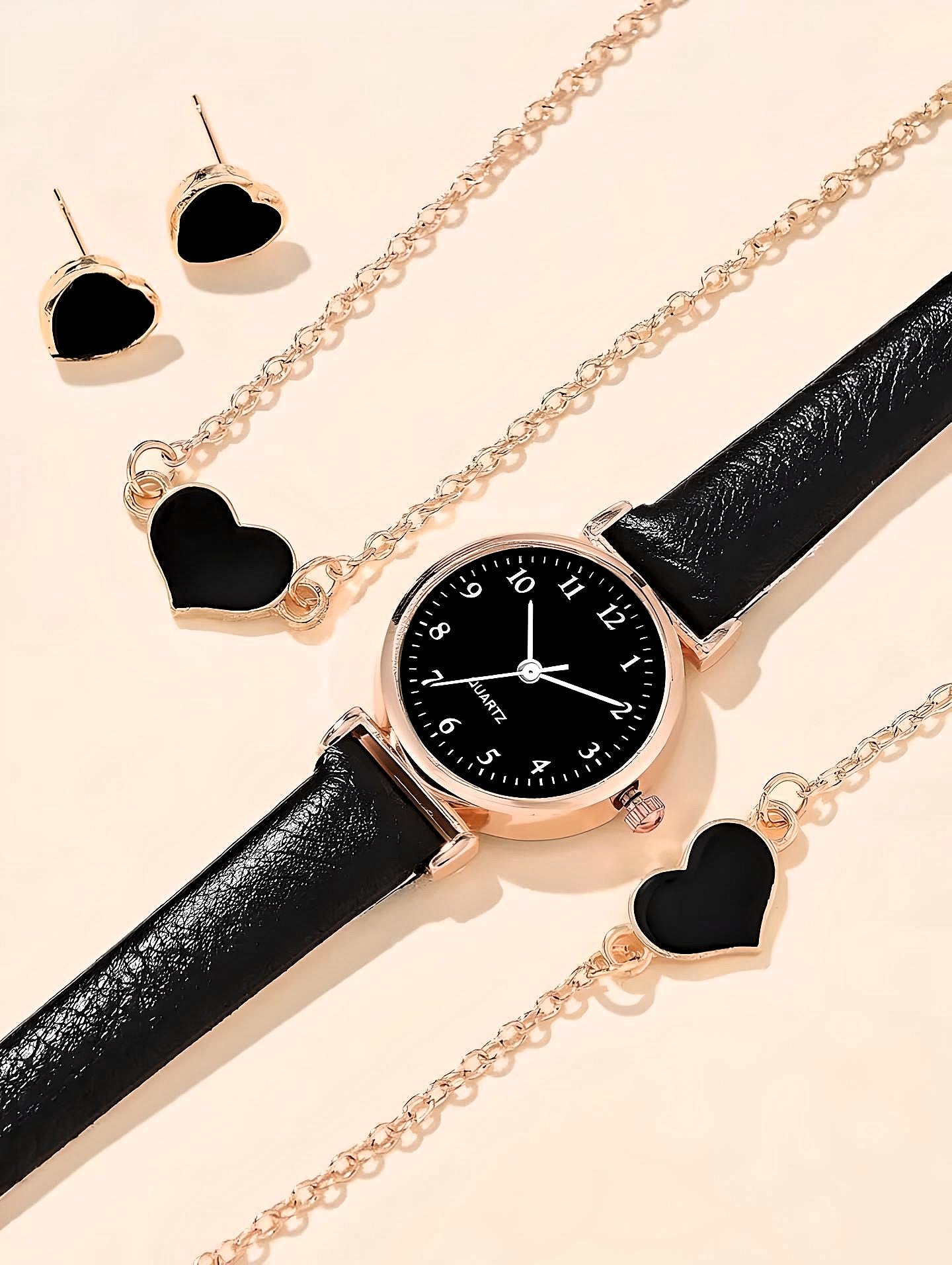 4 Pc Jewelry Combo Set including Quartz Watch-Black