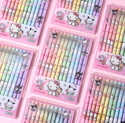 12 Pcs Erasable Hello Kitty & Friends Black Hybrid Gel Pens