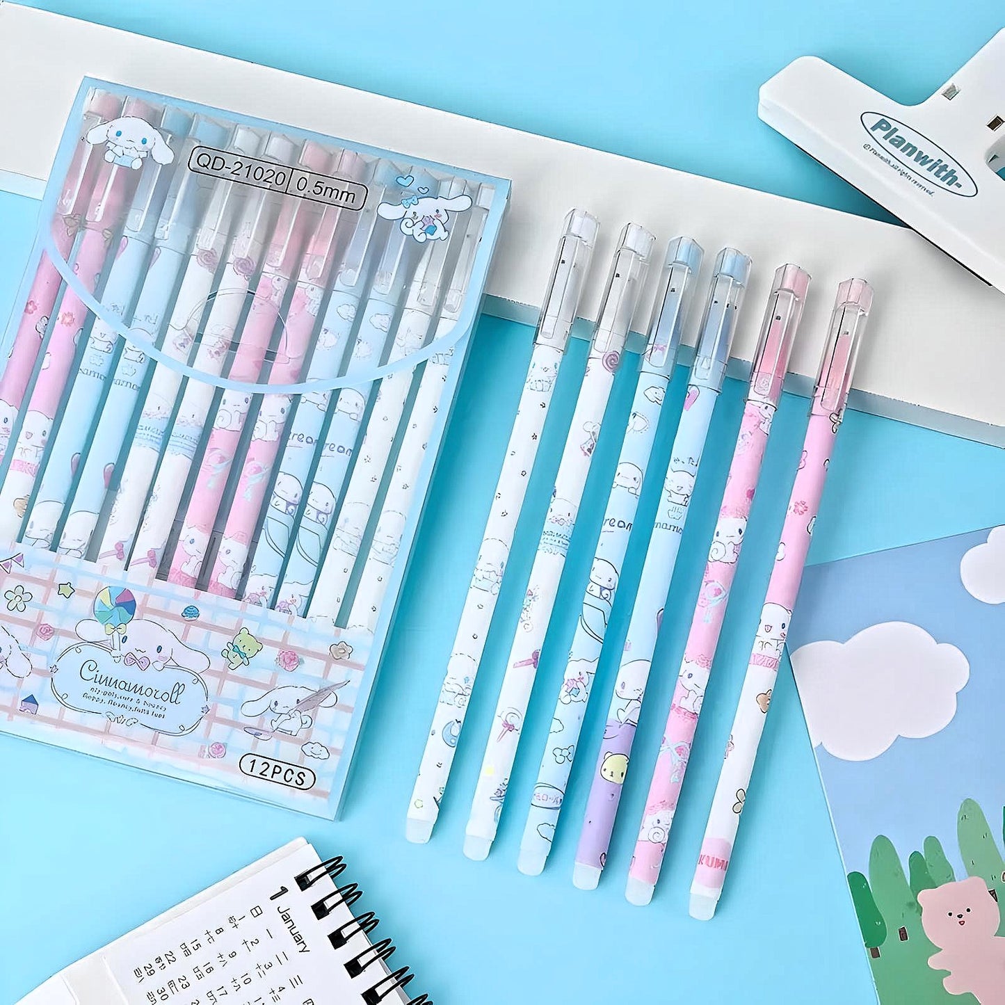 12 Pcs Erasable Cinnamoroll Black Hybrid Gel Pens