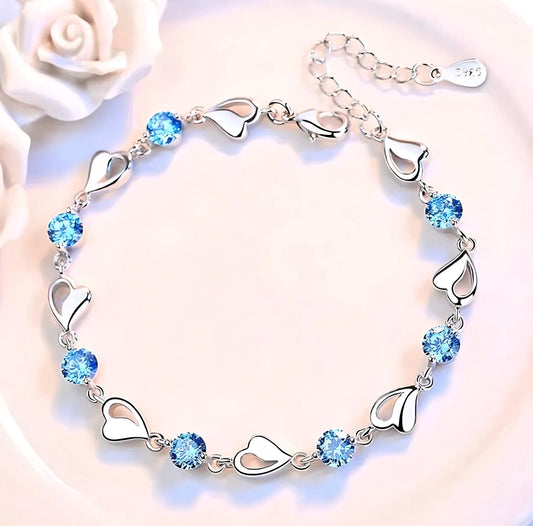 Sterling Silver Heart and Blue Stone Bracelet