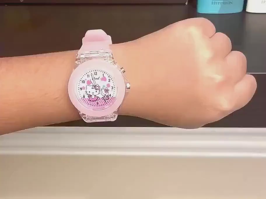 Kawaii Kitty Light Up Analog Kids Watch with Silicone Band - Pink