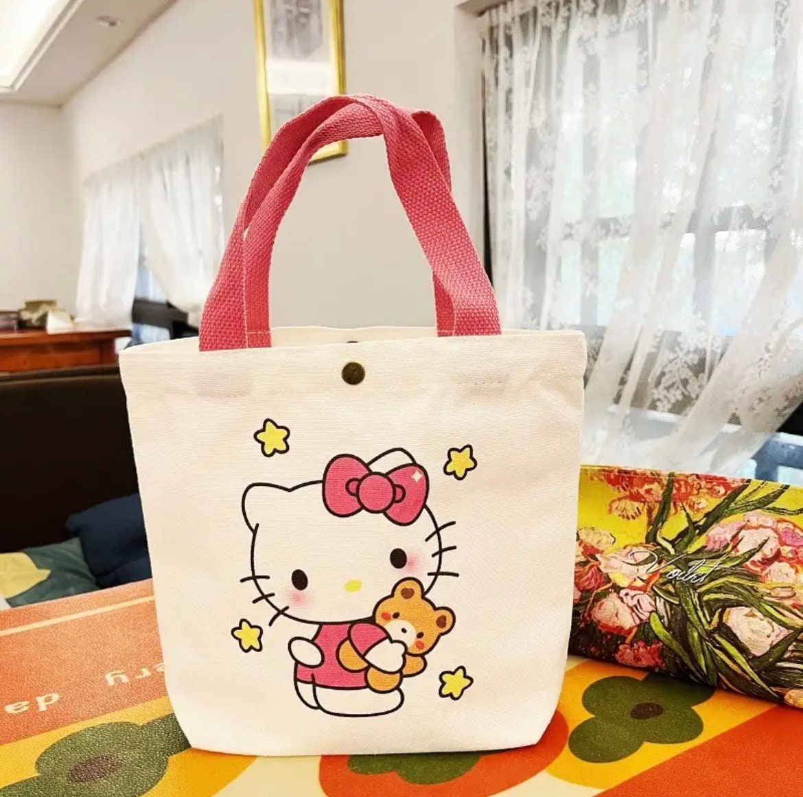 Kawaii Kitty Canvas Tote Bag - A