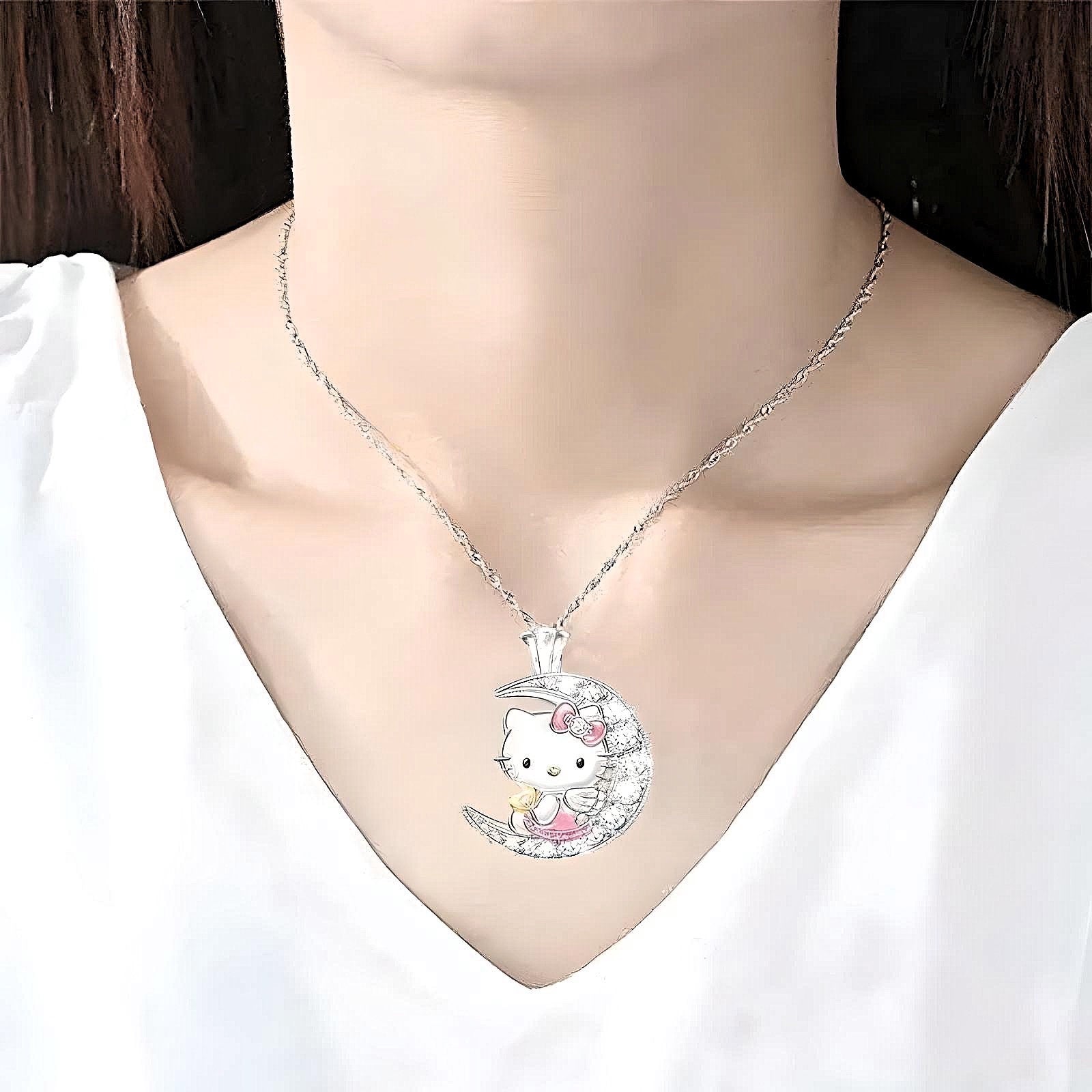 Kawaii Kitty Moon Pendant Necklace