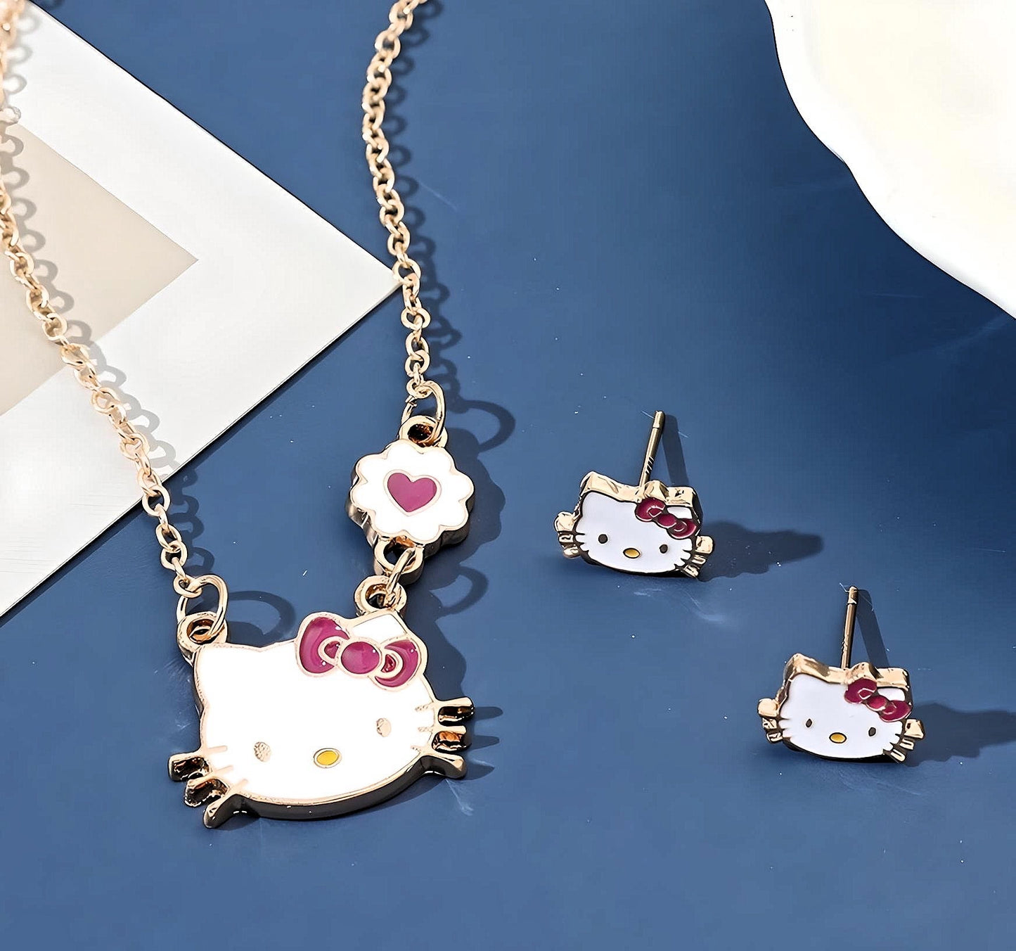 Kawaii Kitty Necklace & Earring Set