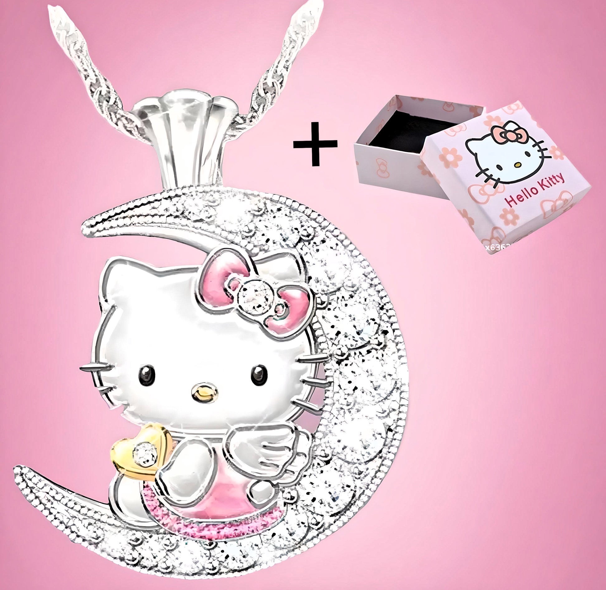 Kawaii Kitty Moon Pendant Necklace with Gift Box Set