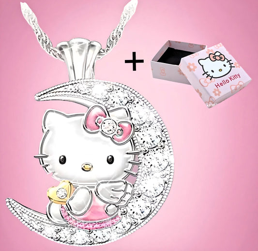 Kawaii Kitty Moon Pendant Necklace with Gift Box Set