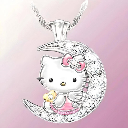 Kawaii Kitty Moon Pendant Necklace