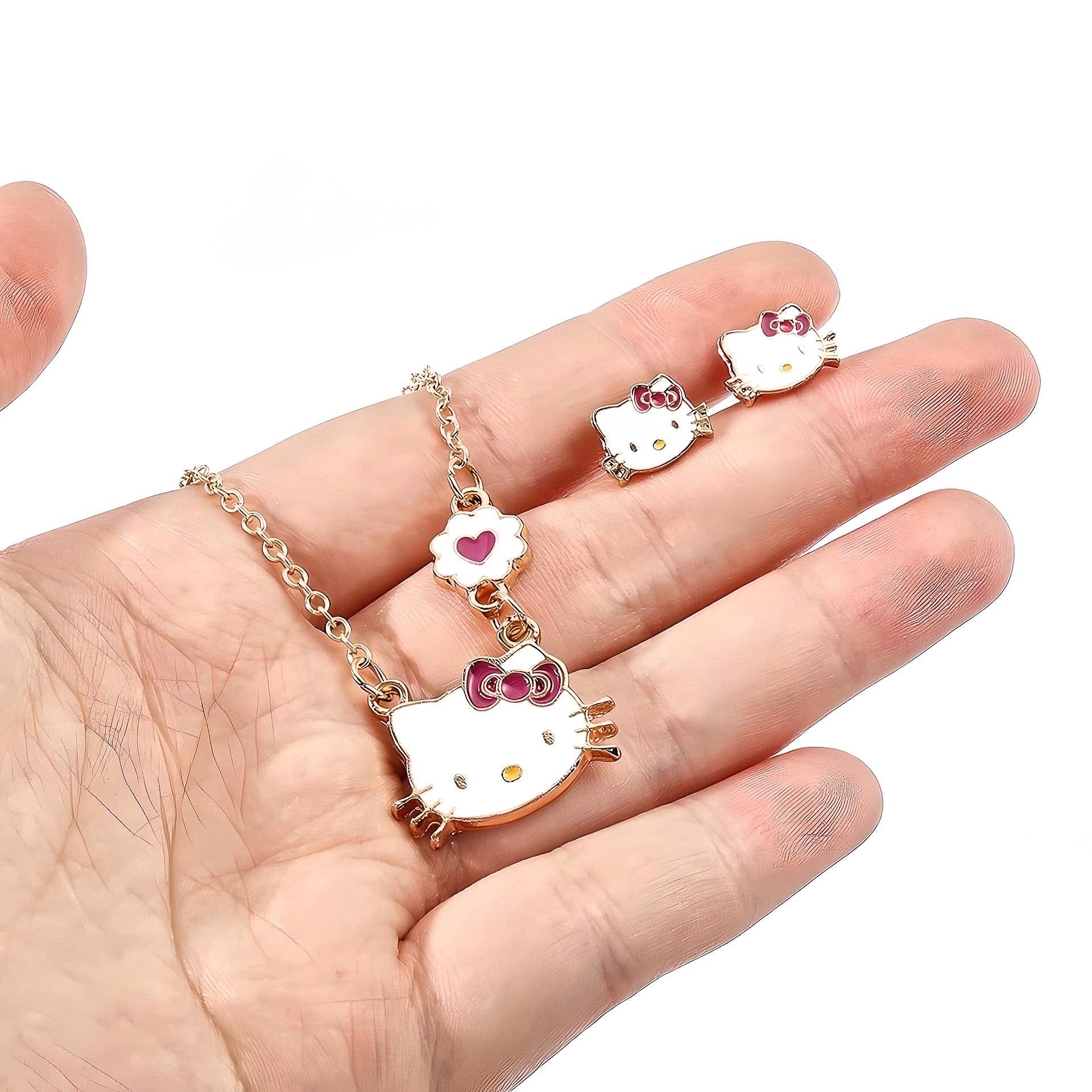 Kawaii Kitty Necklace & Earring Set