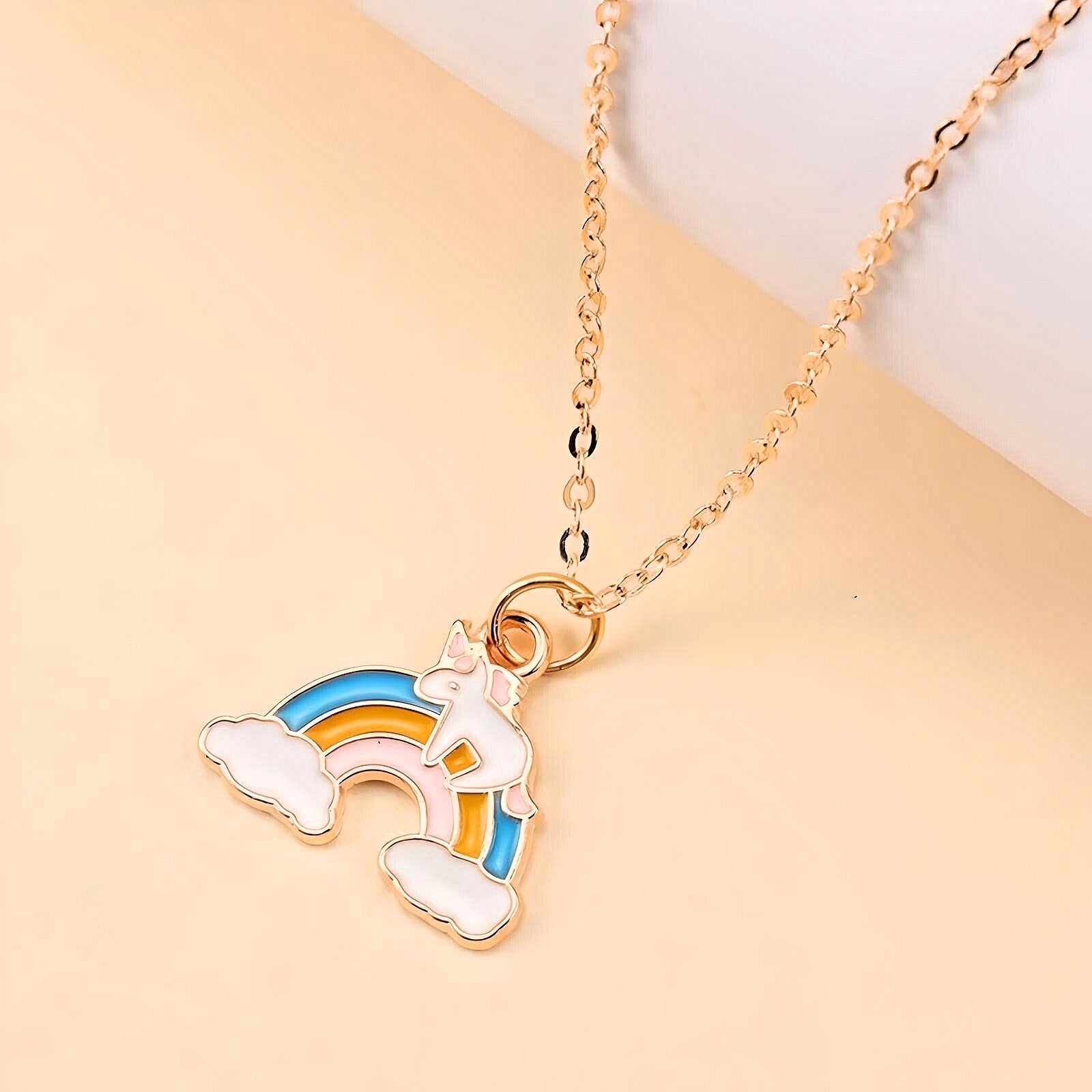 Unicorn on Rainbow Pendant with Chain Necklace