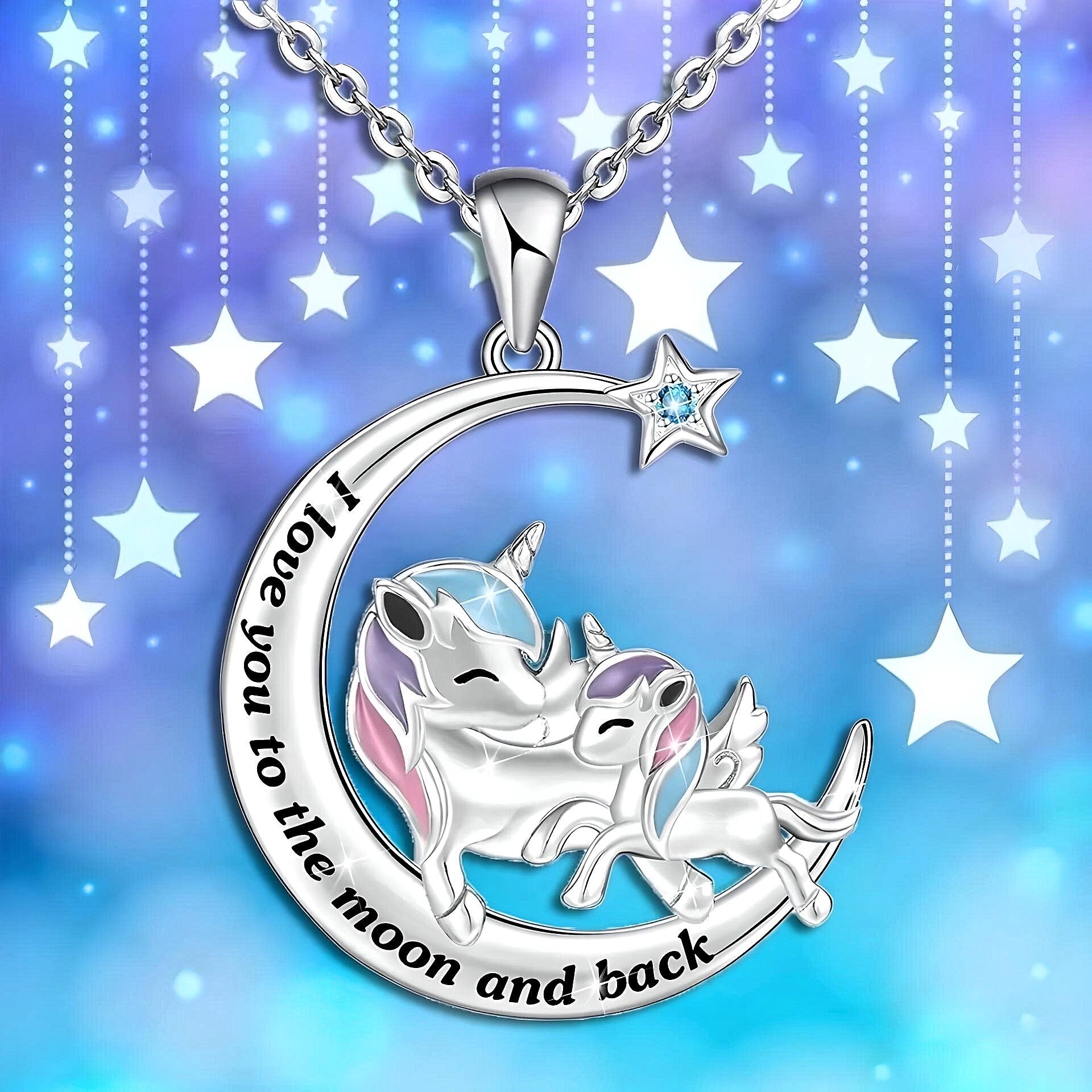 Unicorn & Child Pendant with Chain Necklace