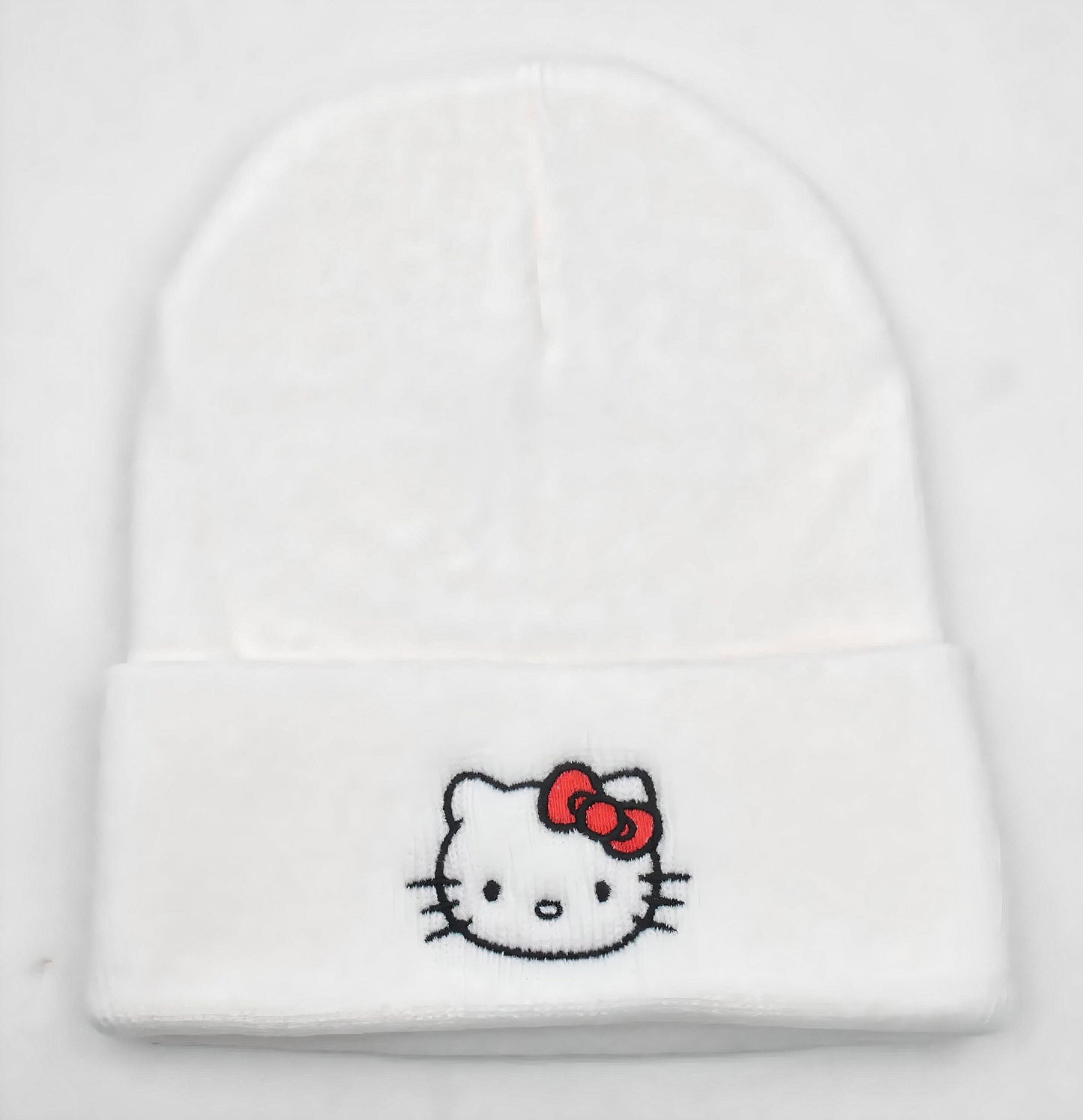 Kawaii Kitty Embroidered Beanie - White