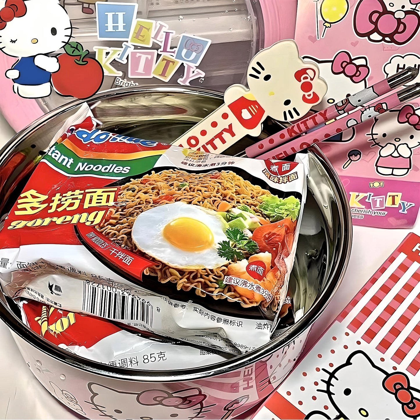 Kawaii Kitty Large Stainless Steel Bowl with Lid