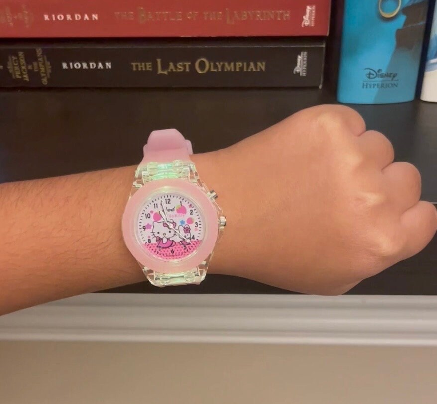 Kawaii Kitty Light Up Analog Kids Watch with Silicone Band - Pink