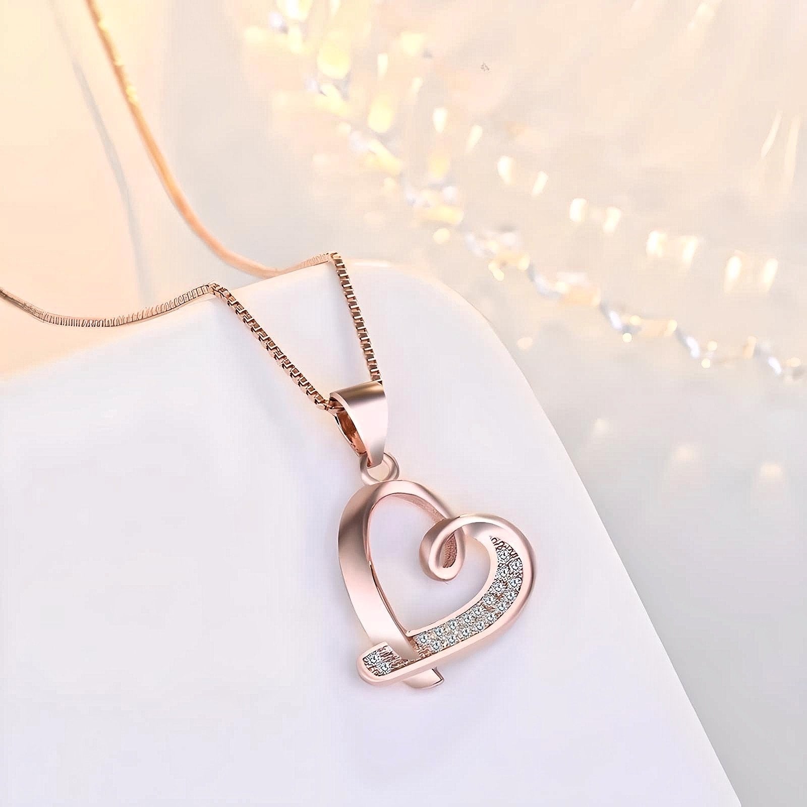 925 Sterling Silver Heart Rose Gold Plated Pendant Necklace