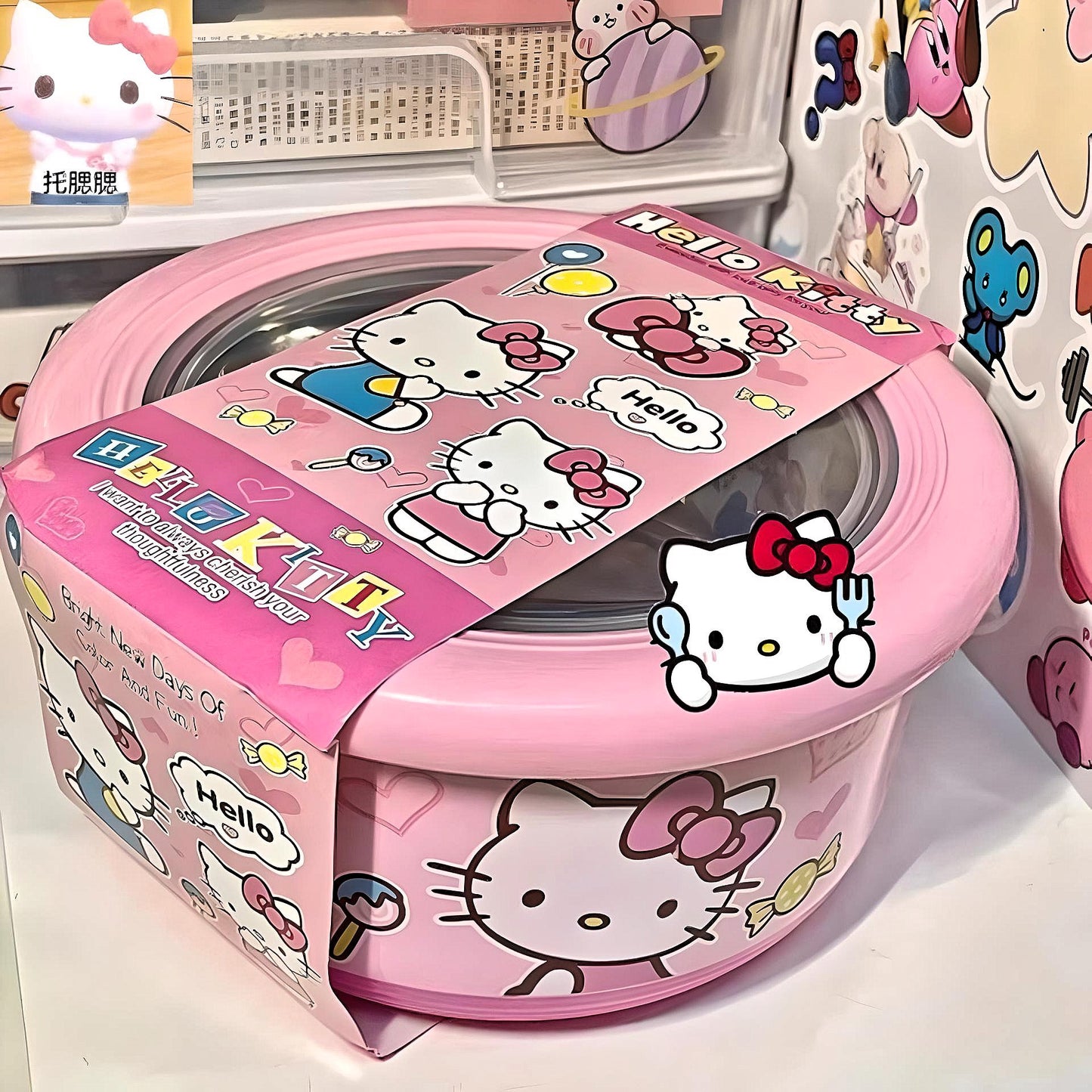 Kawaii Kitty Large Stainless Steel Bowl with Lid