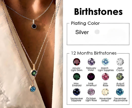 Birthstone Pendants with Silver Plated Stainless Steel Chain