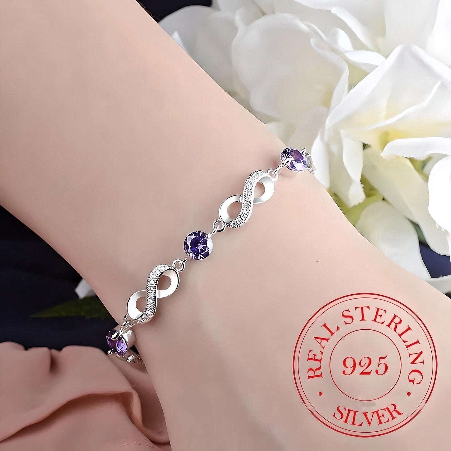 925 Sterling Silver Infinity Chain Bracelet