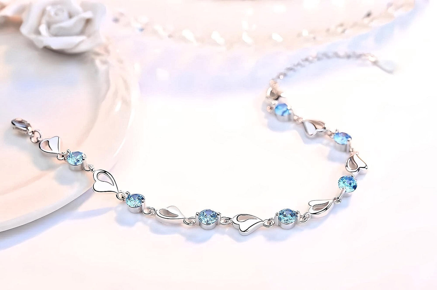 Sterling Silver Heart and Blue Stone Bracelet