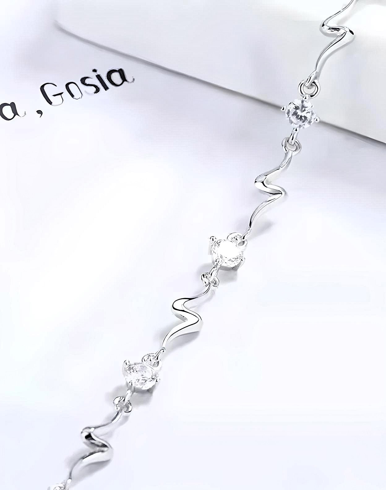 925 Sterling Silver Swirl Chain Bracelet with Clear Stones