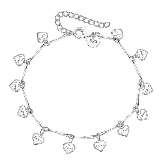 925 Sterling Silver Love Charms Chain Bracelet