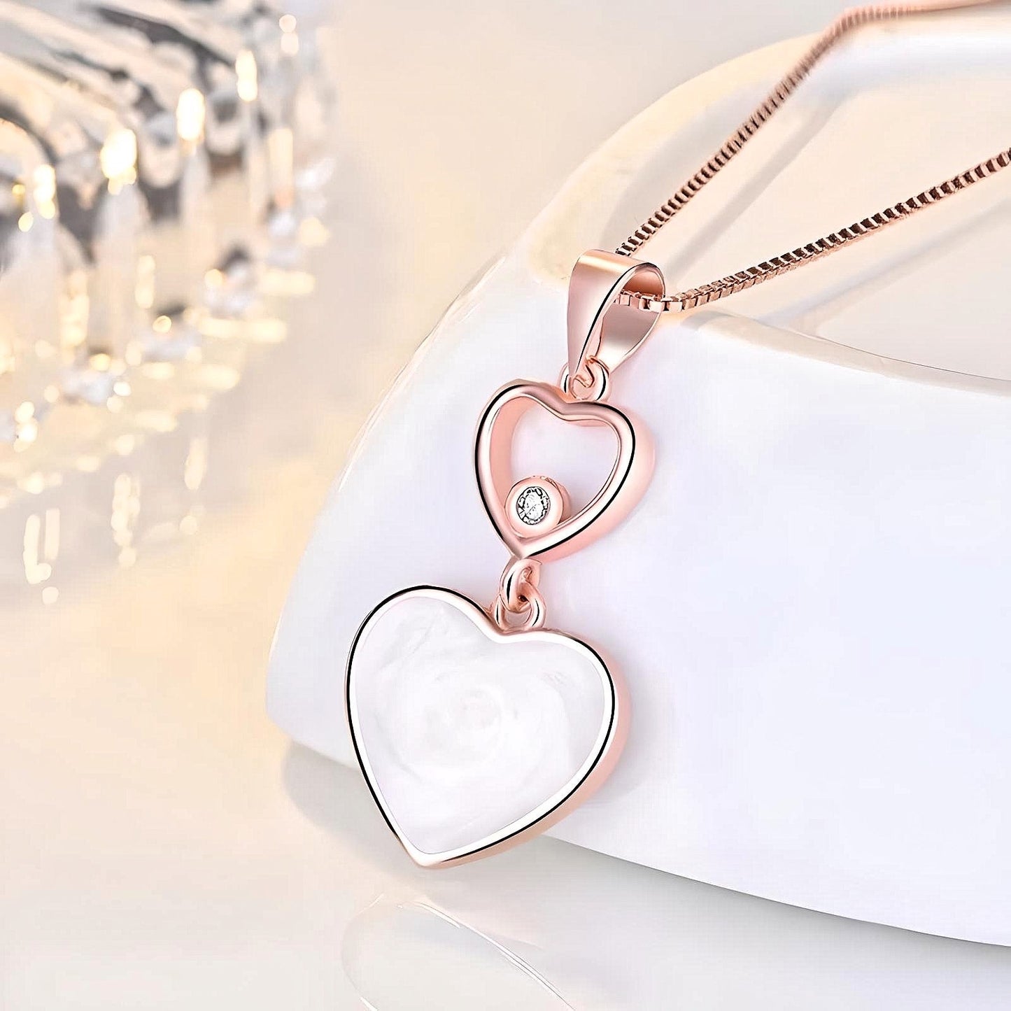 925 Sterling Silver White Heart Pendant Necklace