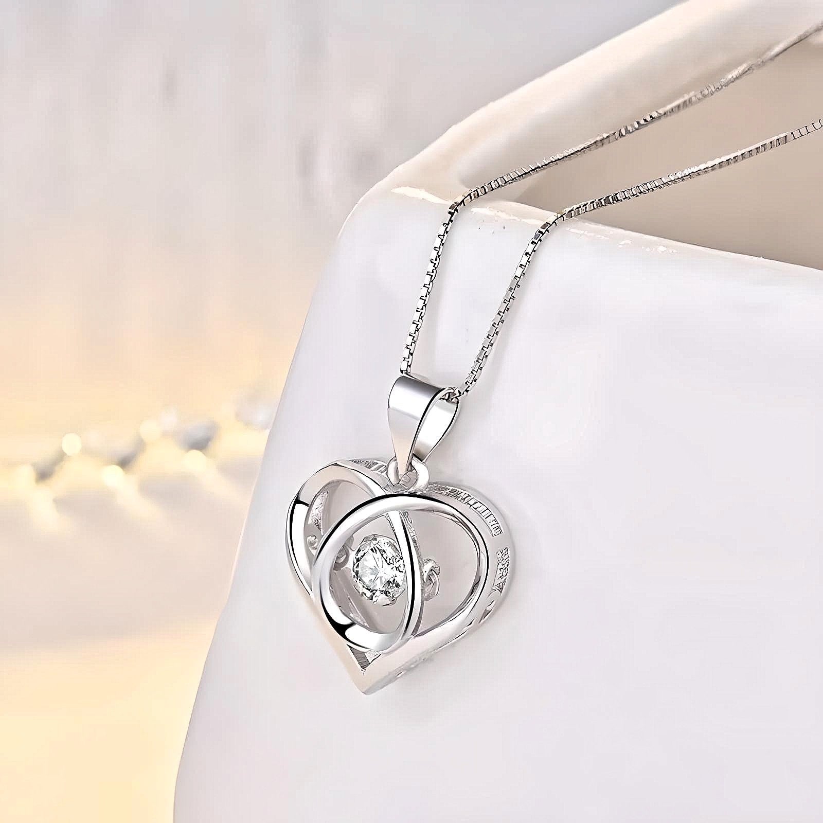 925 Sterling Silver Heart Pendant with Center Stone Necklace