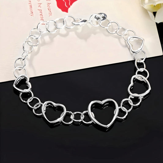 925 Sterling Silver Hearts Chain Bracelet