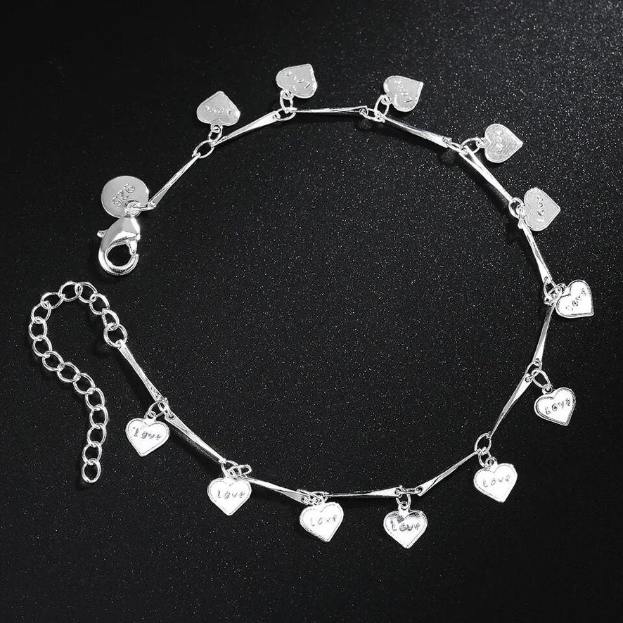 925 Sterling Silver Love Charms Chain Bracelet