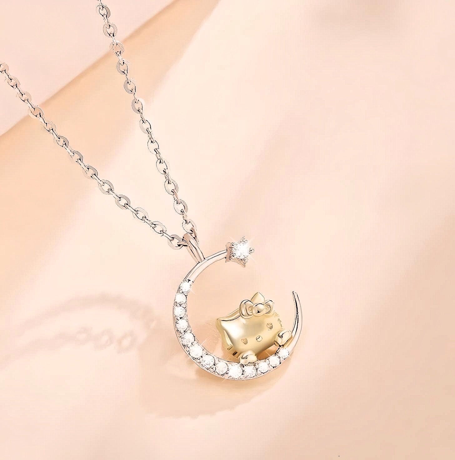 Kawaii Kitty Moon Pendant Necklace