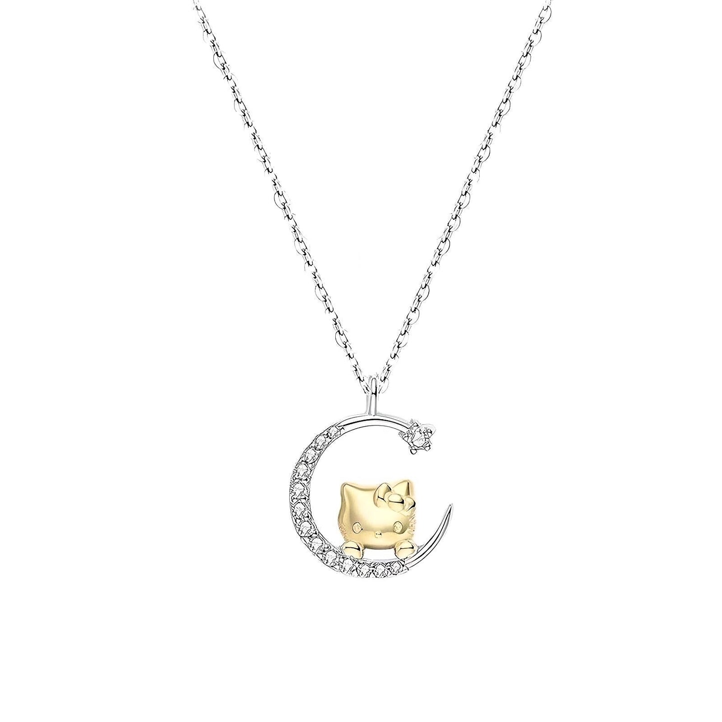 Kawaii Kitty Moon Pendant Necklace