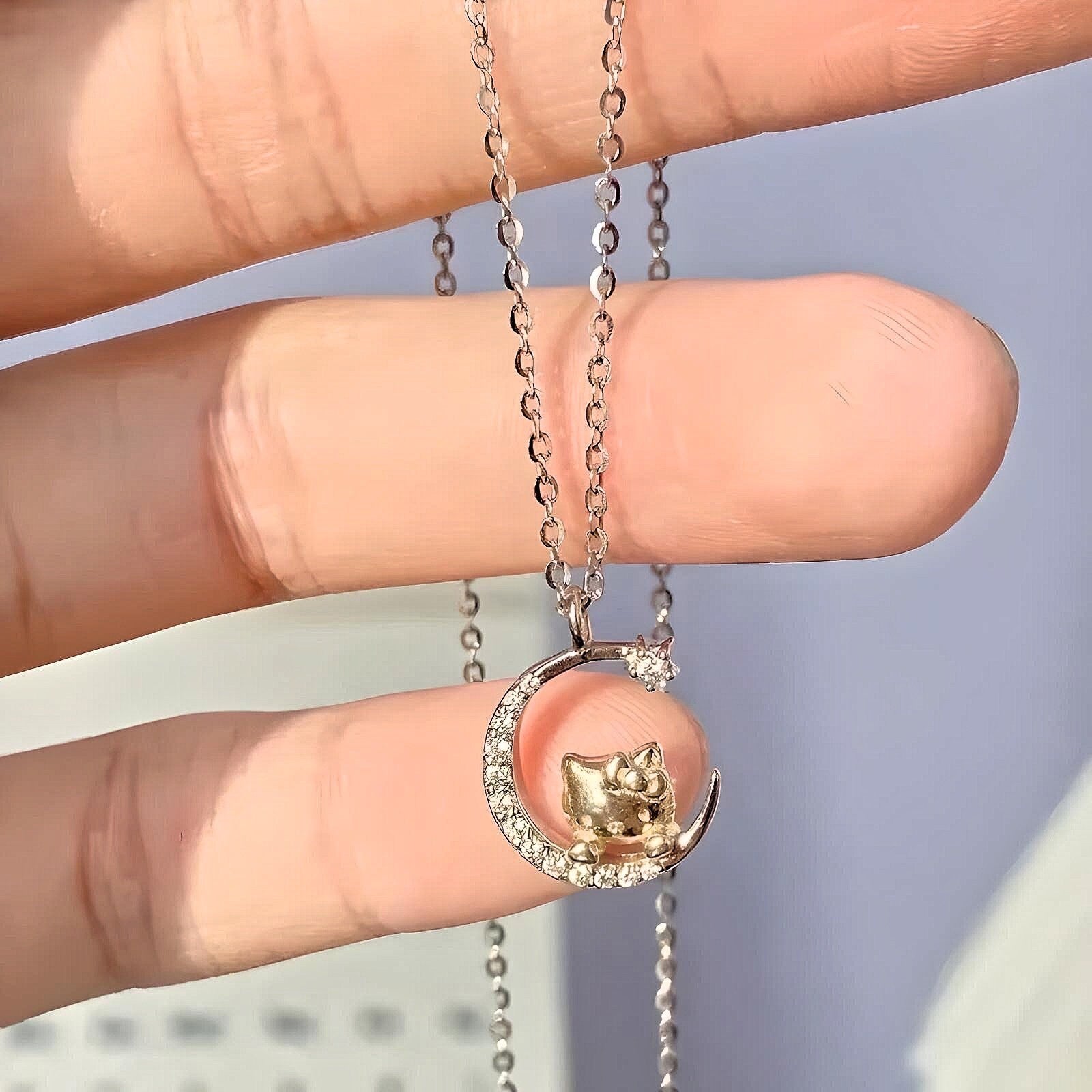 Kawaii Kitty Moon Pendant Necklace